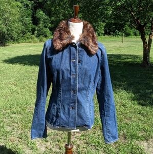Lauren Jeans Co Premium denim faux-fur jacket L